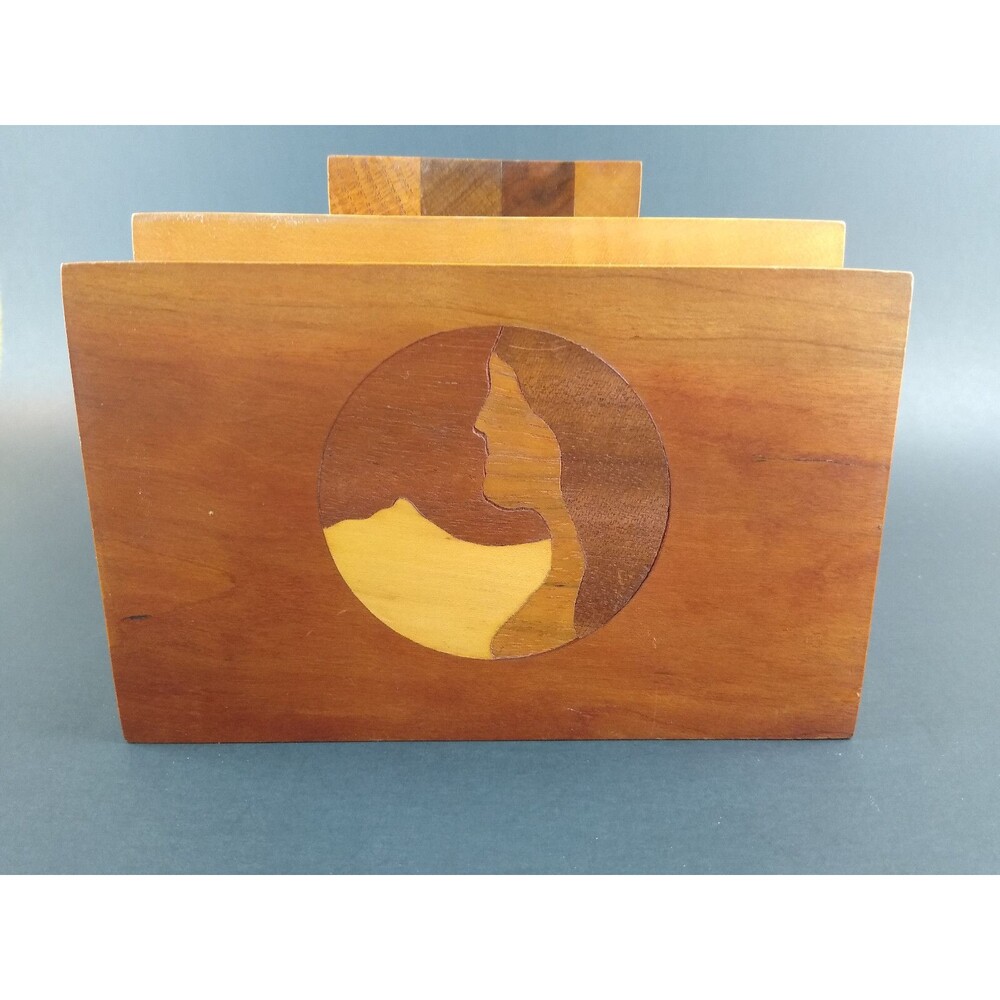 Inlaid Decoration Wood Box Chest Old Vintage Wooden Folk Art Woman - Picture 6 of 12
